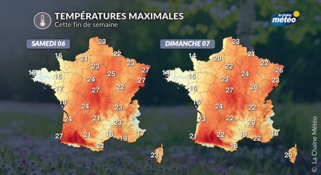 Températures maximales ce week-end Actualités France