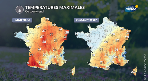 Températures maximales prévues ce week-end Actualités France