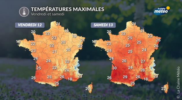 Températures maximales vendredi et samedi Actualités France