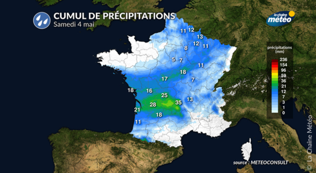 Cumul de pluie de ce samedi 4 mai Actualités France