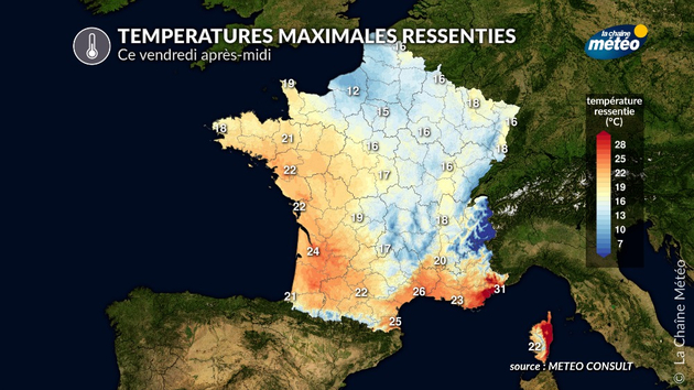 Températures ressenties ce vendredi après-midi Actualités France