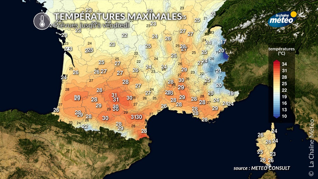 Températures maximales prévues jusqu Actualités France