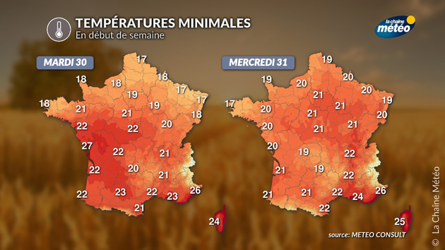 Température minimales prévues en début de semaine prochaine Actualités France