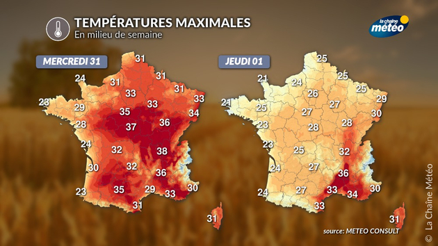 Températures maximales Actualités France