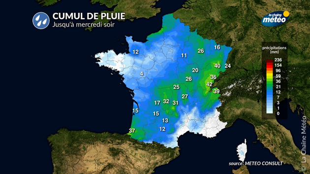 Cumuls de pluie prévus ce mercredi Actualités France
