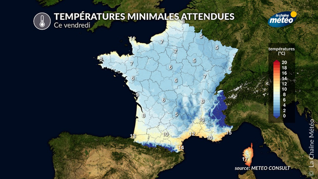 Températures minimales vendredi Actualités France