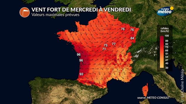 Rafales de vent maximales envisagées cette semaine Actualités France