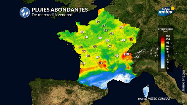 Cumuls de pluie de mercredi à vendredi Actualités France
