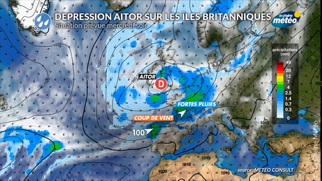 Passage de la dépression Aitor sur les iles britanniques mercredi et jeudi Actualités France