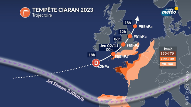 Trajectoire de la tempête Ciaran Actualités France
