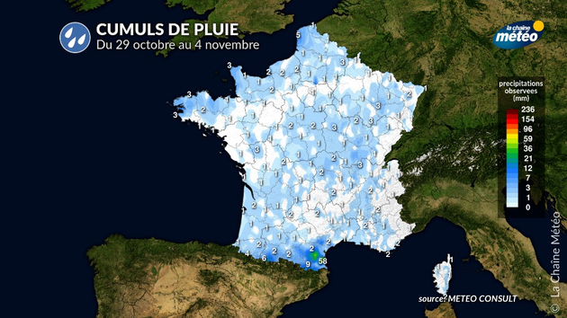 Cumuls de pluie du 29 octobre au 4 novembre Actualités France