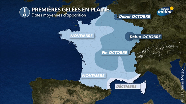 Dates moyennes des premières gelées Actualités France