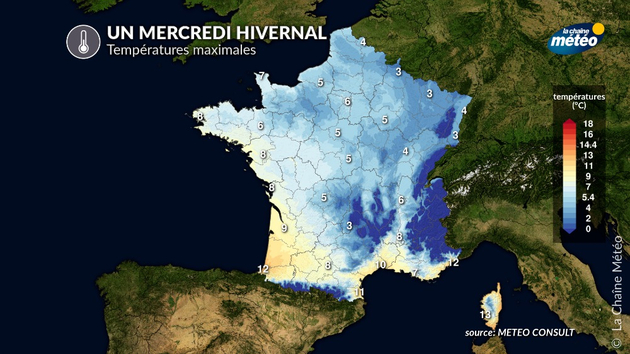 Températures maximales mercredi Actualités France