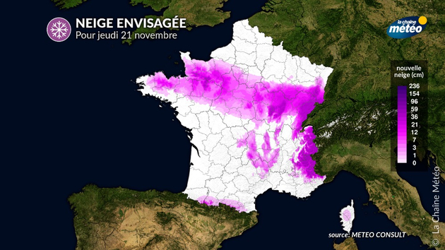 Zones exposées à la neige pour jeudi Actualités France