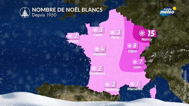 Nombre de Noëls blancs en France depuis 1950 Actualités France