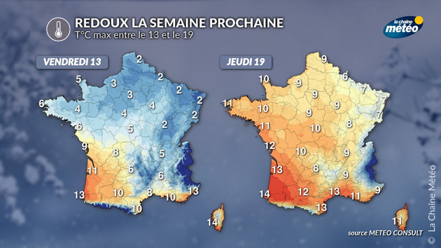 Températures prévues pour ce vendredi comparées à celles attendues jeudi prochain Actualités France
