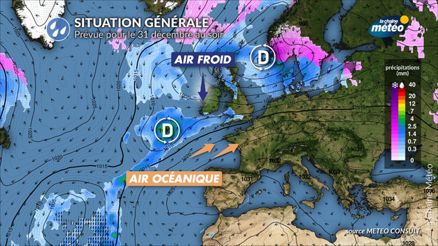 Un flux de sud-ouest va se mettre en place pour le réveillon de la Saint Sylvestre Actualités France