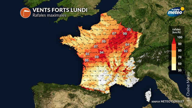 Coup de vent et vents forts lundi Actualités France