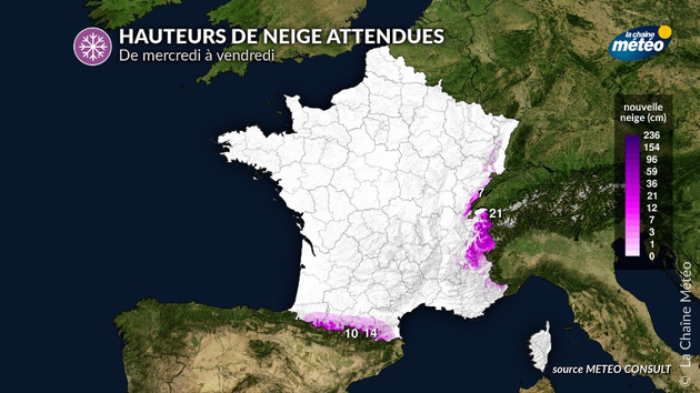 Hauteurs de neige attendues de mercredi à vendredi Actualités France