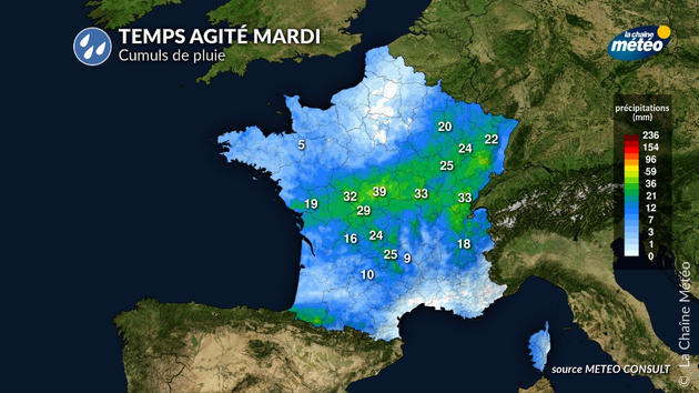 Cumuls de pluie mardi Actualités France