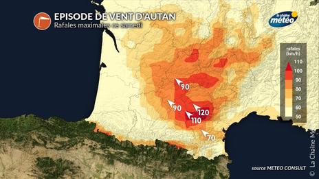 Episode de vent d'autan durable avec un risque de tempête