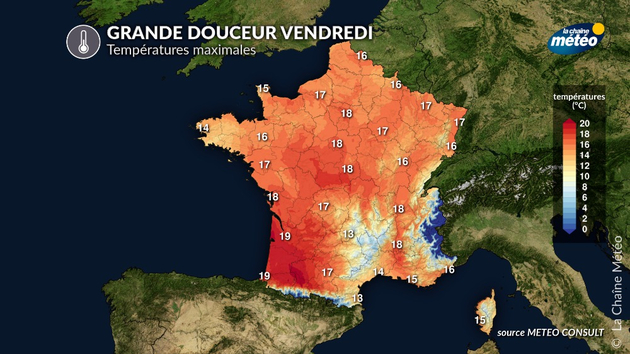 Températures maximales vendredi Actualités France