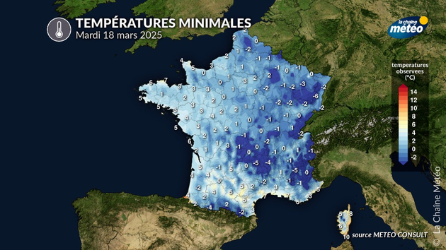 Températures minimales ce mardi matin Actualités France