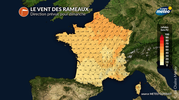 Direction prévue du vent pour ce dimanche des Rameaux 2025 Actualités France