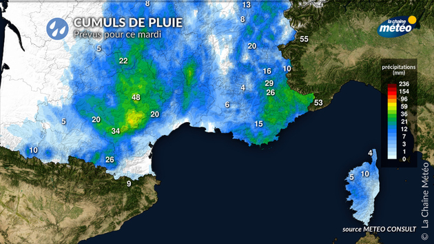 Cumul des pluies mardi au sud Actualités France