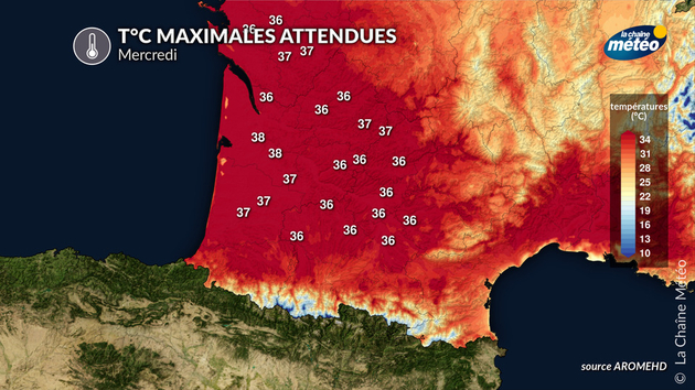 Températures maximales dans le sud-ouest mercredi Actualités France