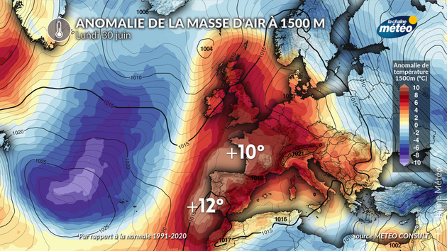 Anomalie températures à 850 hPa Actualités France
