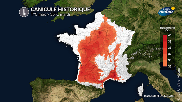 Très fortes chaleur ce mardi (T°C>35°C) Actualités France