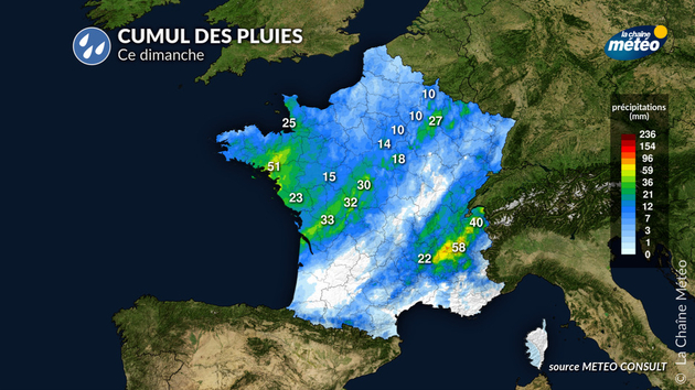 Cumul des pluies ce dimanche Actualités France