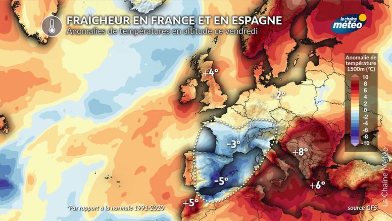 Europe : la fraicheur est sur la France et l'Espagne