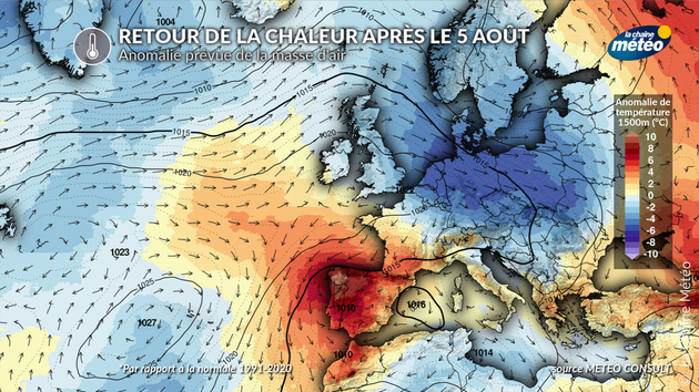 Situation envisagée le 6 août : la chaleur sera présente au sud-ouest de la France Actualités France