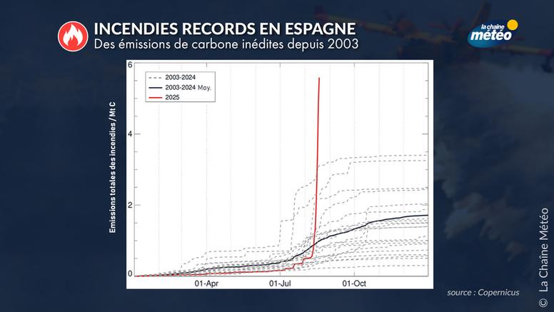 Incendies en Espagne : des émissions de carbone inédites depuis 2003