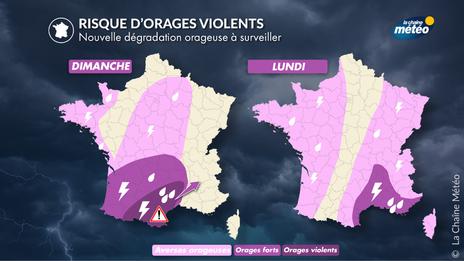 Nouvelle dégradation orageuse : risque d’orages violents dans le sud entre dimanche soir et lundi matin