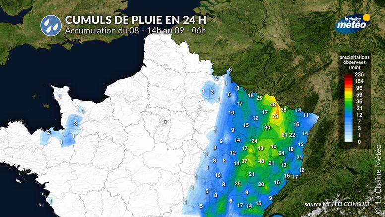 Pluies abondantes à l'est cette nuit : jusqu'à un mois de précipitations
