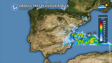 Orages diluviens et inondations sur l'île d'Ibiza aux Baléares ce mardi