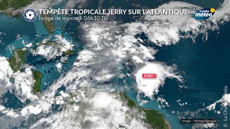 Tempête tropicale Jerry : cap au nord des Antilles, avant un possible renforcement en ouragan