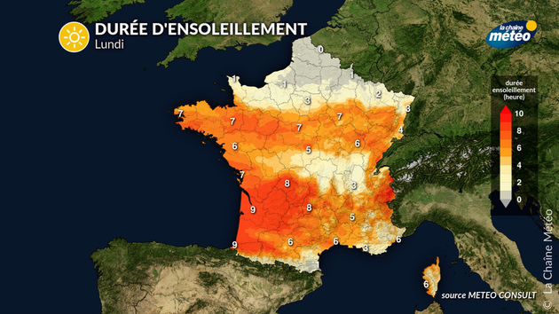 Durée ensoleillement lundi Actualités France