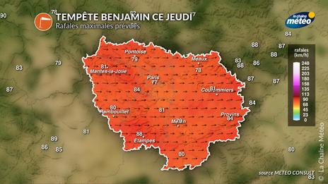 Tempête Benjamin en Île-de-France : chronologie, rafales, zones les plus exposées