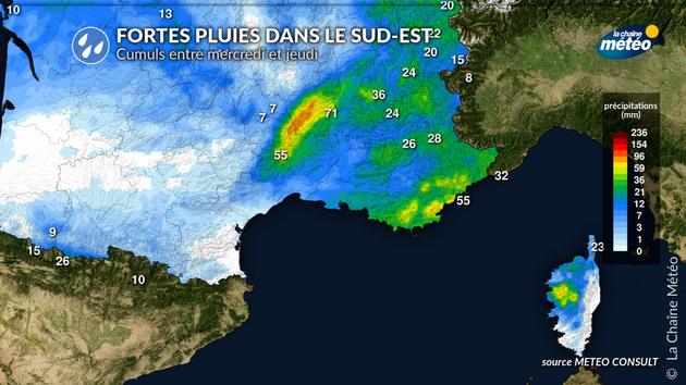 Cumuls de pluie envisagés pour ce mercredi au sud-est Actualités France