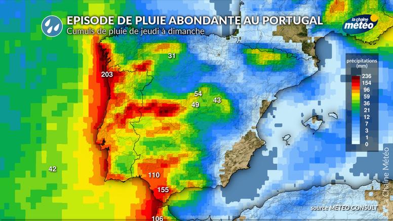 Dépression Claudia : pluies abondantes au Portugal puis en Espagne ces prochains jours