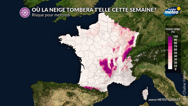 Zones où vous pourrez voir des flocons mercedi Actualités France