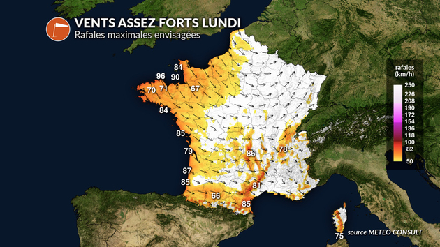 Vents assez forts lundi Actualités France