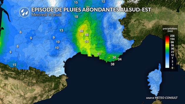 Pluies abondantes mercredi au sud-est Actualités France
