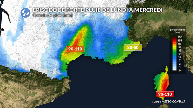 Pluies de lundi à mercredi au sud Actualités France