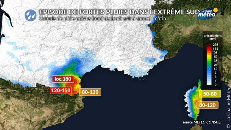 Nouvel épisode de fortes pluies vendredi du Roussillon à la Corse