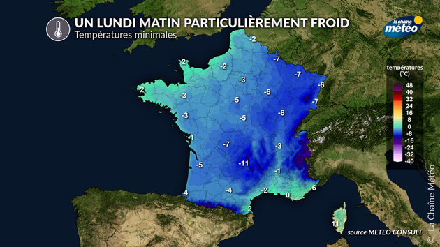 Températures minimales lundi matin Actualités France